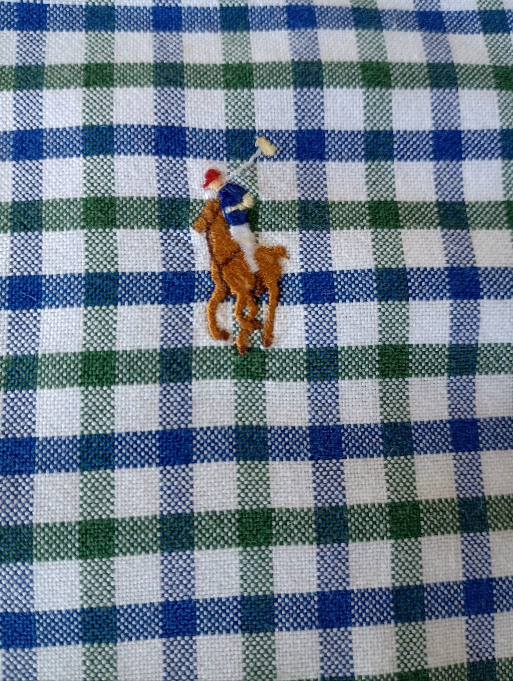Ralph Lauren Classic Check Button Collar Shirt Blue & Green Long Slv Sz L Preppy
